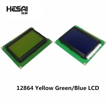 12864 128x64 Точки Графичен Жълт Зелен/Син Цвят С Подсветка LCD Дисплей Модул на Дисплея ST7920 Паралелен Порт За Arduino Сам Kit