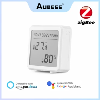 Aubess ZigBee 3,0 Sasha Интелигентен Сензор за температура и влажност с LCD дисплей за Наблюдение на работата с Алекса Google Home