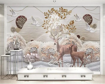 Beibehang скандинавски пейзаж 3D гора лосове перлено бял ТЕЛЕВИЗИЯ фон стенни тапети хол и спалня декорация на дома, 3d тапети