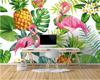 beibehang Скандинавски ръчно рисувани тропическо растение Фламинго ТЕЛЕВИЗИЯ разтегателен фон на стените на модна коприна тъкани papel de parede 3d тапети