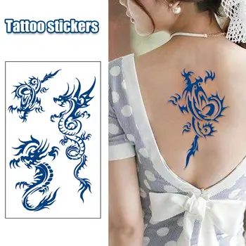 Blue Dragon Тотем Татуировки Етикети Временни Етикети Етикети Водоустойчив Билков Сок За Жените Татуировки На Гърба за Мъже За Ръка Изкуство T A1Y2
