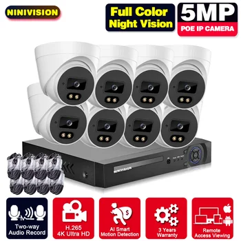 H. 265 8ch NVR Комплект POE Камера за наблюдение Система за Видеонаблюдение за Дома 5MP 4K HD Цветна Система за Нощно Виждане Ip ВИДЕОНАБЛЮДЕНИЕ