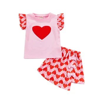 Pudcoco от 2 до 7 години, 2 броя, Дрехи за Малките Момичета, тениски с дълъг ръкав, кръгло деколте с принтом на сърцето + Комплекти от Прагове с декорация във формата на banta