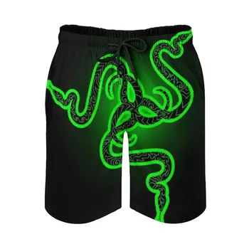 Razer Tribal Нови Мъжки Къси Панталони За Плуване, Бързо Съхнещи Плажни Хавлии За Плаж, Бански Костюми, Модни Волейболни Шорти Razer Pc Gaming Змия Змия Зелена Играта