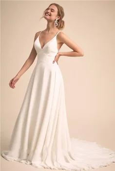 vestido de новия Charming V-Neck Wedding Dresses без гръб Дантела A-line Long Tail Bridal Party robe soirée femme сватбена рокля