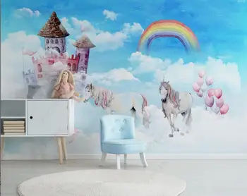 индивидуални стенни фотообои 3d анимационен филм небето дъга заключване еднорог детска стая начало декор тапети за стените, 3d, на роли