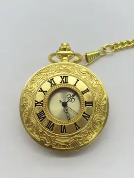 Новите златни Моден кварцов Выдалбливают римски цифри Двоен дисплей мъжки ключодържател верига джобни часовници