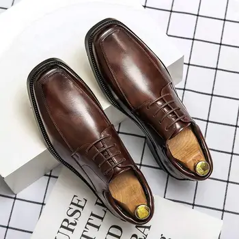 Оксфордские Мъжки обувки Кожени Бизнес Модела обувки с квадратни пръсти, Мъжки Костюмные Обувки за Мъже 2022 الراال عارضة أحذية Chaussure De Luxe челси
