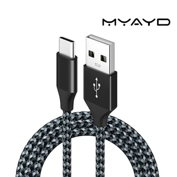 1,8 м Найлонова оплетка сверхпрочный кабел за бързо зареждане QC3.0 3A от USB-А до USB-C за пренос на данни на Samsung Type C - Черен / бял