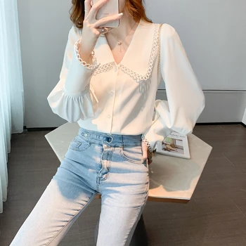 2020 есента корейската версия на универсалната ризи design sense, бяла риза с дълги ръкави, френска шифоновая риза, модерен темперамент