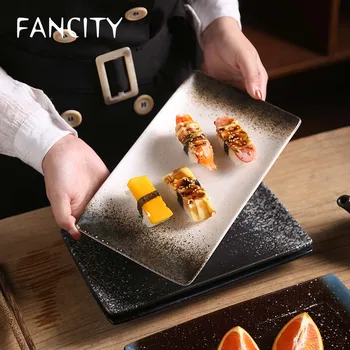 FANCITY Креативна чиния за суши керамични правоъгълна чиния домакински Японски съдове за готвене на ретро с чиния креативна десерт плоча
