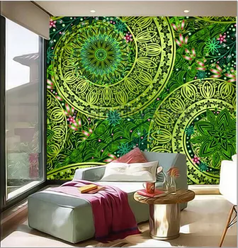 Потребителски 3D стенописи,ретро цветя мотив етнически фон,хол с диван телевизор на стената спалня тапети