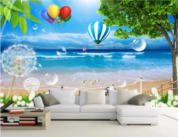 Потребителски снимки на 3d тапети за стая Приморски балон балон живопис подобрения в дома, 3d стенописи тапети за стени d 3
