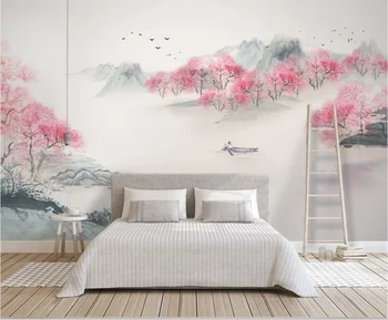 Потребителски стенни тапети нови китайски мастила пейзаж Sansheng III десет мили цветя, праскова, ТЕЛЕВИЗИЯ фон на стената