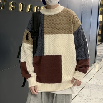 2022 в Есенно-Зимната Корея Цветна Контрастная Ред на Свободния Пуловери, палта, Trend Топ за Градинска дрехи