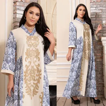 2022 Луксозно Облекло Блестяща Рокля Мода Пирнтинг Пайети Бродерия Арабското Дубайское Рокля Абая Близък Изток Hijabs