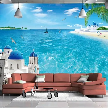 3d ефект потребителски фото тапет HD голяма всекидневна, спалня и разтегателен ТЕЛЕВИЗИЯ фон рисувани стенни пейзаж с изглед към морето и модерни тапети