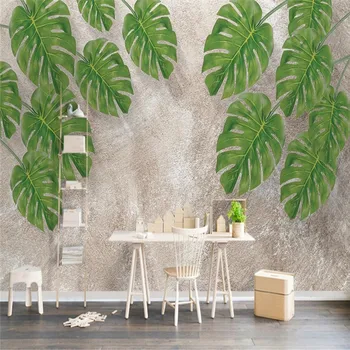 3D натурални свежи зелени листа ТЕЛЕВИЗИЯ фонова стена професионално производство на тапети, стенни рисувани по поръчка на снимки на стената