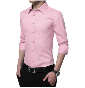 Camisa de negocios ал hombre, traje о ajustado de manga larga, informal, de Color puro, nuevo, 2021