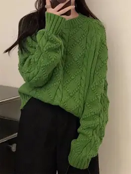 Hsa оригинален случайни свободен обикновен вълнен вязаный пуловер без качулка в корейски стил, модни тънки джъмпери, вязаный трикотаж, жена