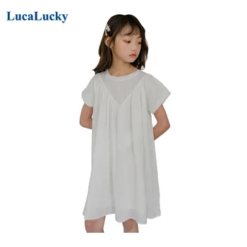 LucaLucky Лято 2021, Дантелени Отворени Рокли за момичета, Детски Бели Дрехи Принцеса, Детско Празнично Рокля за момичета от 4 до 16 години