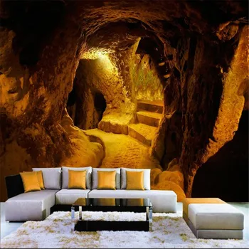 Milofi потребителски стенни тапети ретро оригиналната пещера каменна пещера 3d триизмерна мащабната фонова стена