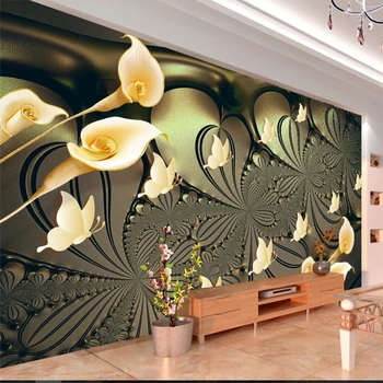 wellyu европейския висококачествен златна лампа Може Лилия пеперуда стенни голяма стенни картини по поръчка зелени тапети papel de parede para quarto