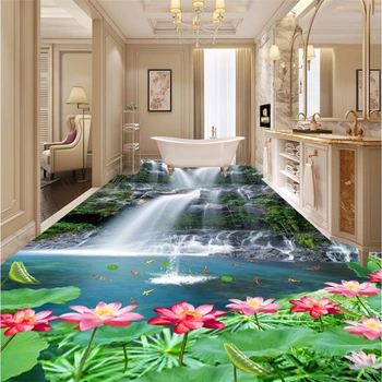 wellyu Индивидуални голям стенопис pvc водопад риба баня кухня преминаване 3D пол водоустойчив сгъсти износоустойчива етаж