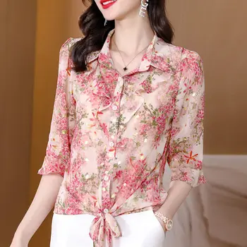 Блуза от смачкани шифон, малка риза, дамски външните висококачествена фотография 2022, пролет и лято, нова тънка блуза с голям размер, един женски топ