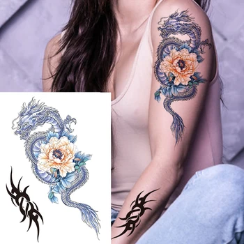 Водоустойчив Временни Татуировки Стикер Красотата на Цветето Роза Светкавица Дракон, Тигър, Змия Боди Арт Ръка Фалшиви Жената направи си САМ 3D Татуировка Момиче