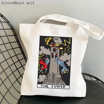 Дамски чанта за пазаруване, Карти Таро, Ведьмачья чанта в стил Харадзюку, вълшебна Холщовая пазарска чанта, дамска чанта на рамото, женствена чанта