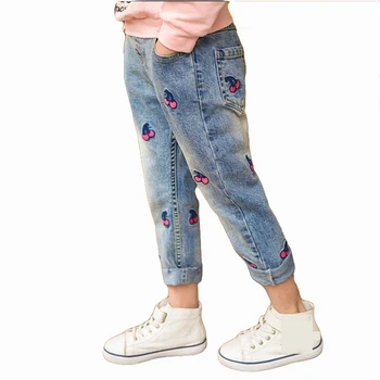 Детски скъсани дънки за момичета, Новост 2021 година, модерни, универсални панталони с бродерия, дънки, в най-сладкото стил, ежедневните дънки с прави штанинами от 3 до 9 години