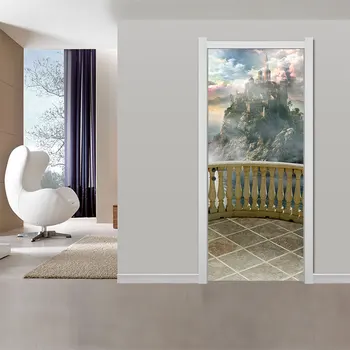 Екологично чисти 3D стикери на вратата на балкона, в европейски стил, възстановени самозалепващи стикери от PVC на стената спални