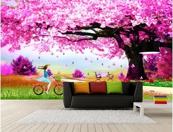 Изработена по поръчка стенопис Япония високо качество на 3D стереоскопическая вишнев цвят Хол ТЕЛЕВИЗИЯ стенни хартия де пареде 3d тапети начало декор