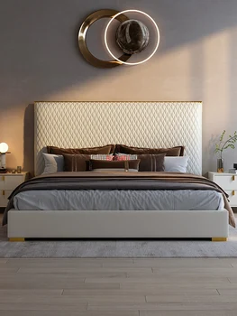 Кожено легло модерна проста основна спалня сватбена легло елитни размер луксозна светла спалня 1,8 м 2022 новото голямо легло
