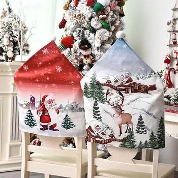 Коледна Украса Меки Еластични Снежинки Шапка На Дядо Коледа, Коледни Калъфи За Столове Декорация На Дома, Маса За Хранене