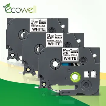 Лента на етикета flex кабел Ecowell 3PK 12mm съвместими за прокатанной черноты на етикета FX231 на белотата на производителя на етикета