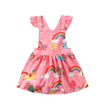 Лятно Детско премяна-пакет за малки момичета рокля без ръкави с Единорогом, Рокля с отворен гръб, в Размер от 2 до 6 години