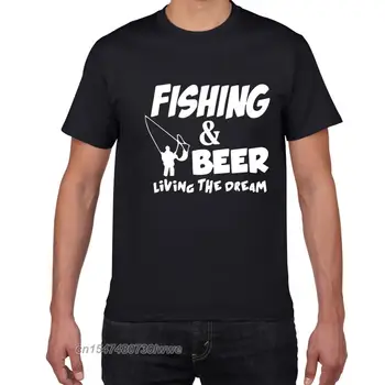 Модерен мъжки забавна Тениска Fishin Beer Living The Dream, тениска с един Рибар, подарък тениски, графични тениски, Блузи в стил Харадзюку