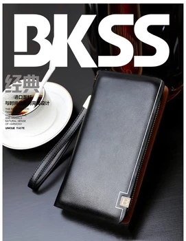 Нов Успешен Мъжки Корейски Бизнес Висококачествен Кожен Портфейл с Цип с Няколко Карти с Голям Капацитет, Персонални Чанта За Мобилен телефон