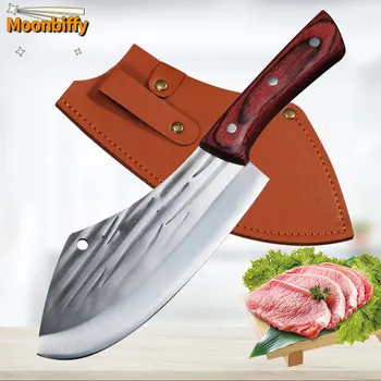 Открит Походный Нож на Главния готвач, Изкован 5Cr15Mov, Кухненски Нож за Нарязване на Месо и Зеленчуци от Неръждаема Стомана, Професионален Мясницкий Секира, Нож