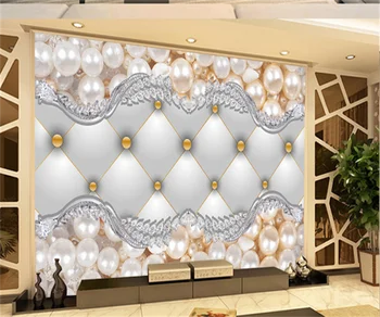 Перлено-бели луксозни тапети тапети за хола в европейски стил, американски 3D снимки, стенни тапети за декориране на дома по поръчка