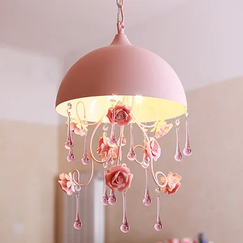 Полукръгли висящи лампи розовата селска местност пасторальный стил керамични розата е цветето на стълба принцеса спалня окачена лампа ZA FG468