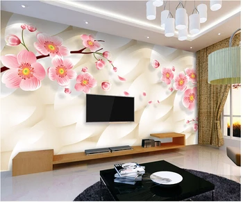 Потребителски 3D флорални тапети, топли и елегантни розови слива стенописи за хола спални ТЕЛЕВИЗИЯ фон стени са водоустойчиви тапети