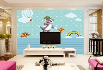 Потребителски papel de parede,Сладък картун котка и мишка детска живопис, хол с телевизор, разтегателен стени детска спалня модерни тапети