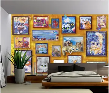 Потребителски снимки на 3d тапети Ретро котка безрамная картина мозайка галерия на декора в хола 3d стенописи тапети за стени d 3