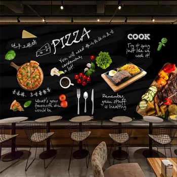 Потребителски тапети 3d стенопис черна ръчно рисувана Италианска пицария Западен ресторант фон тапети начало декор на 3d тапети
