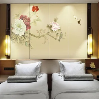 Потребителски тапети на цветя и птици китайска живопис на цветя на божур богат фон на стената висококачествен водоустойчив материал
