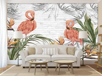 Потребителски Тапети Хол Фламинго Тропическо Растение Фон Тапети Украса спални тапети, стенни рисувани 3d стена за