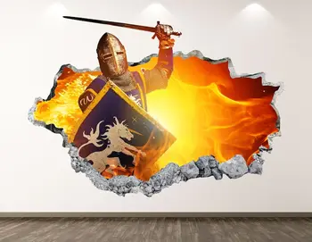 Рицарски Битката Стикер На Стената - История 3D Разби Стенни Художествена Стикер Декор на Детска Стая на Винил Домашен Плакат на персонален Подарък KD329